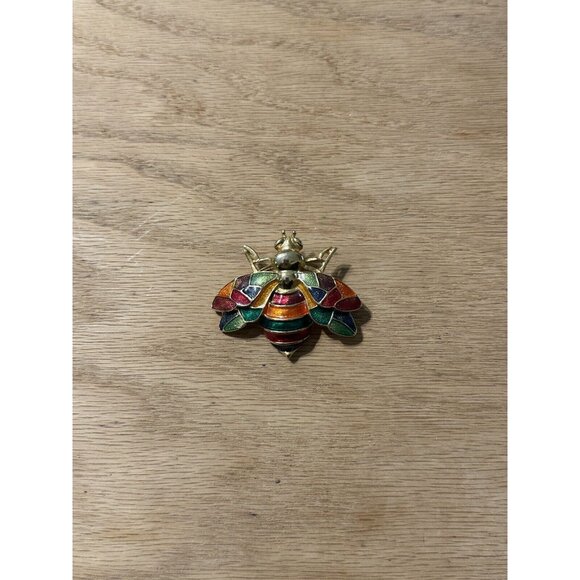 Don-Lin Gold Tone Enamel Bee Wasp Fly Insect Brooch Pin Signed Colorful - Picture 3 of 9